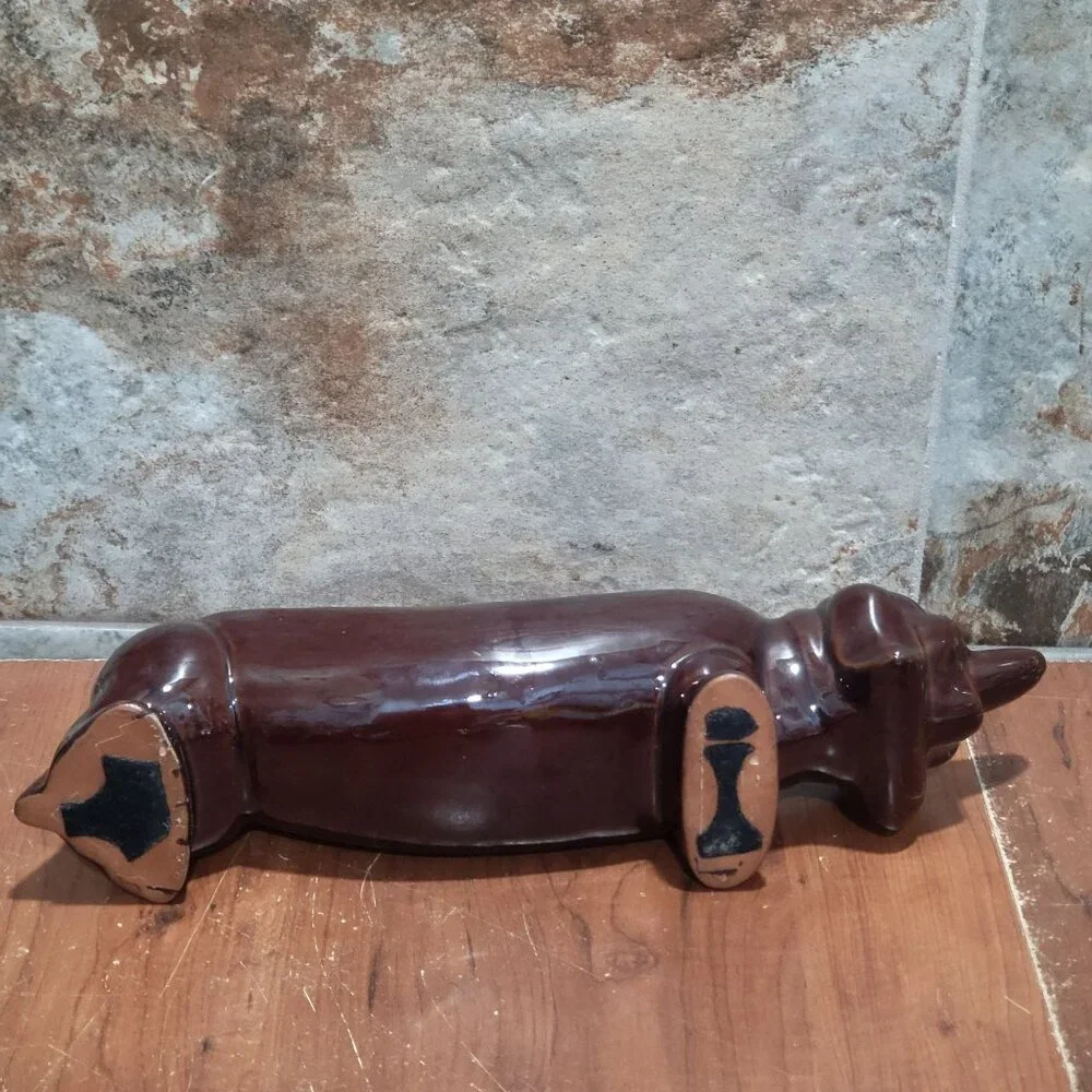 Vintage Dachshund Dog Ceramic Cracker Tray Planter Brown Glazed